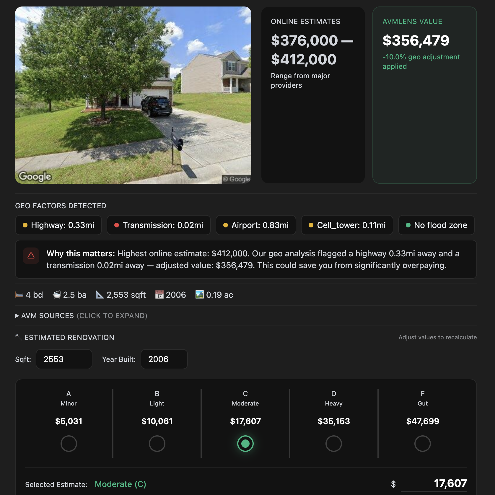 Portfolio-level property intelligence output with value and risk context